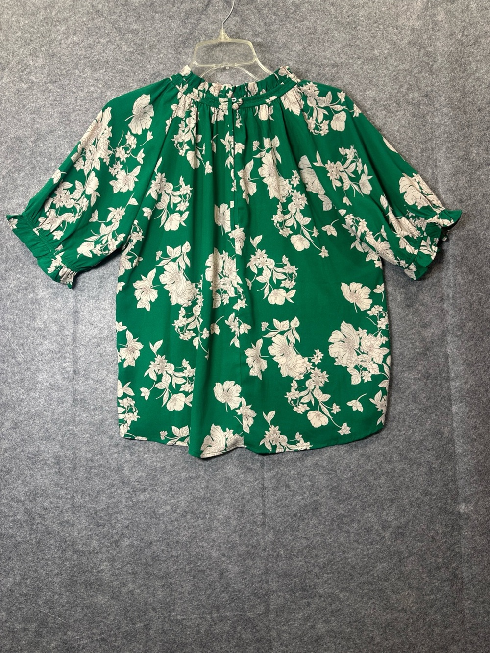 Sienna Sky Top Womens Medium Green Floral Ruffle Neck Puff Sleeve Office Blouse - Picture 13 of 16